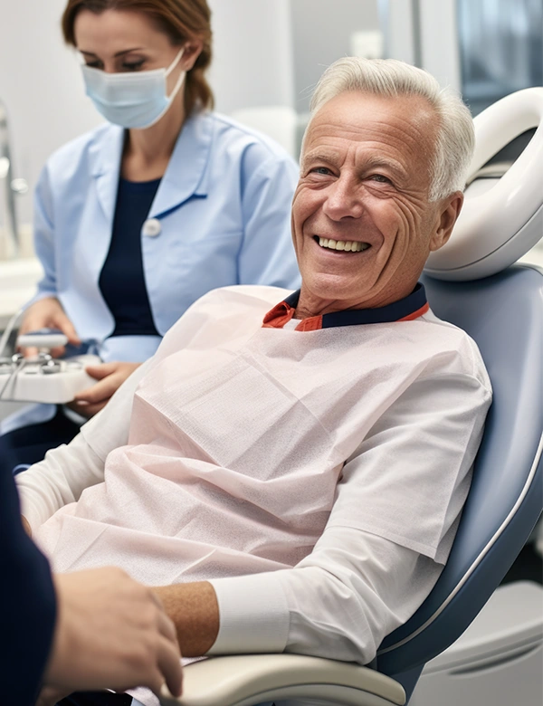 Man Smiling Lying on Dental Chair