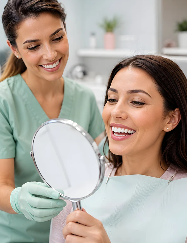 Woman Smiling Staring at Mirror