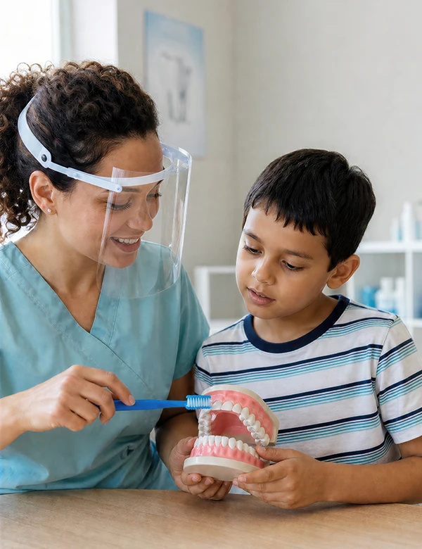 Dentist Showing How To Brush Teeth