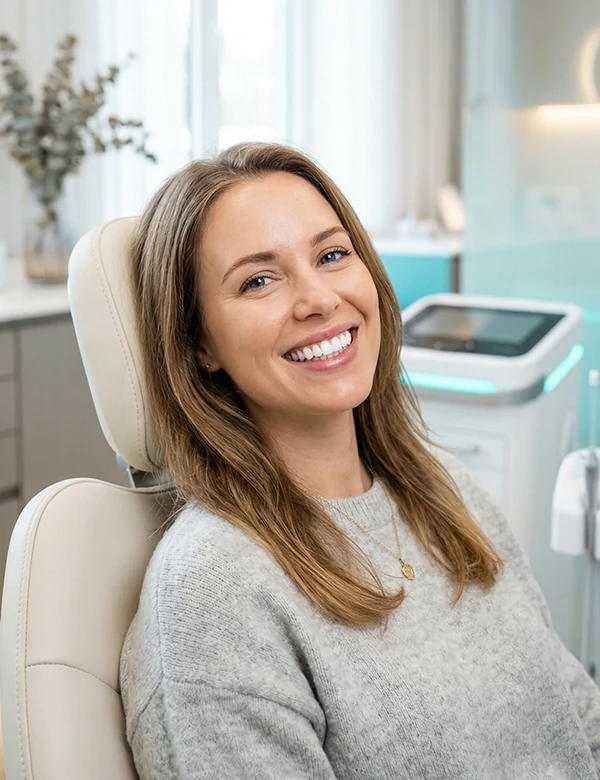 Woman smiling Laying On Dentist Chair