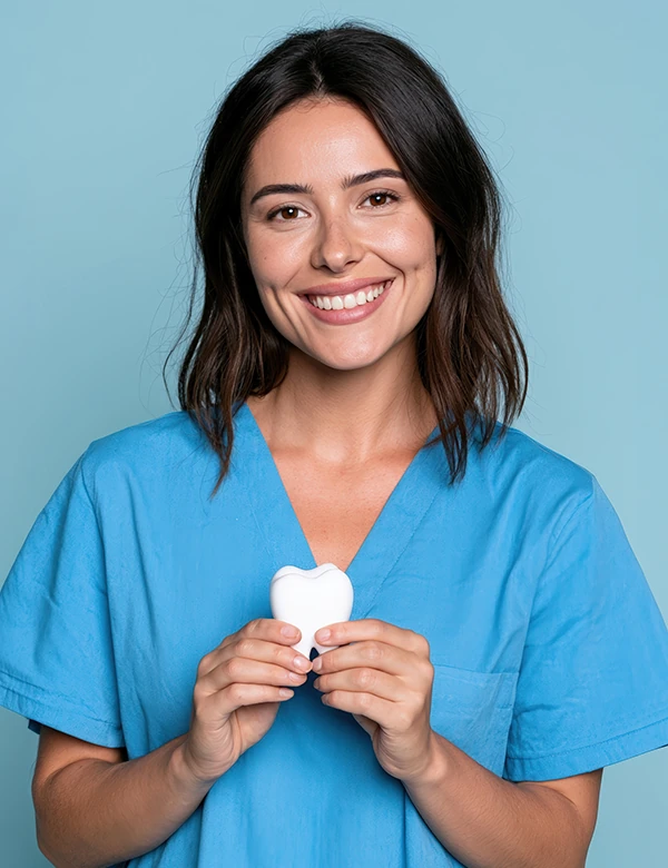 Woman smiling Holding Tooth