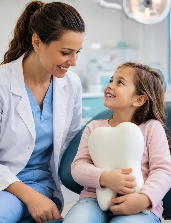Dentist checking Child Holding Tooth