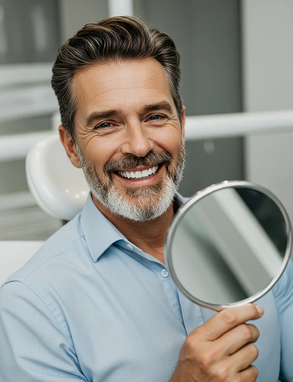 Man Smiling Looking at the Mirror